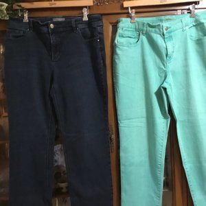 Lot of 2 Chico's Aqua Platinum Black So Slimming Denim Jeans Large 36X30